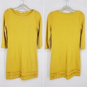 Boden Jersey Circle Shift Dress 4 Marigold Yellow 3/4 Sleeves‎